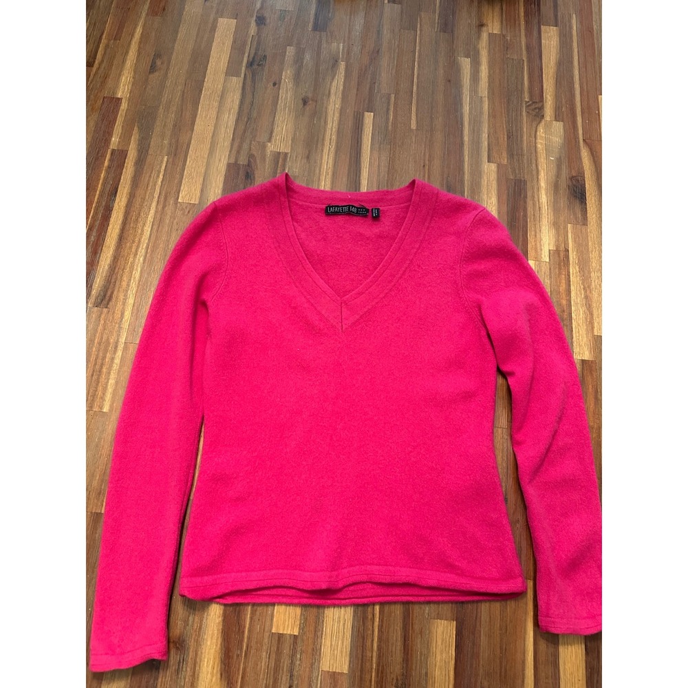 Lafayette 148 V-Neck Sweater Womens L Pink Good 100% Cashmere Knit Luxury